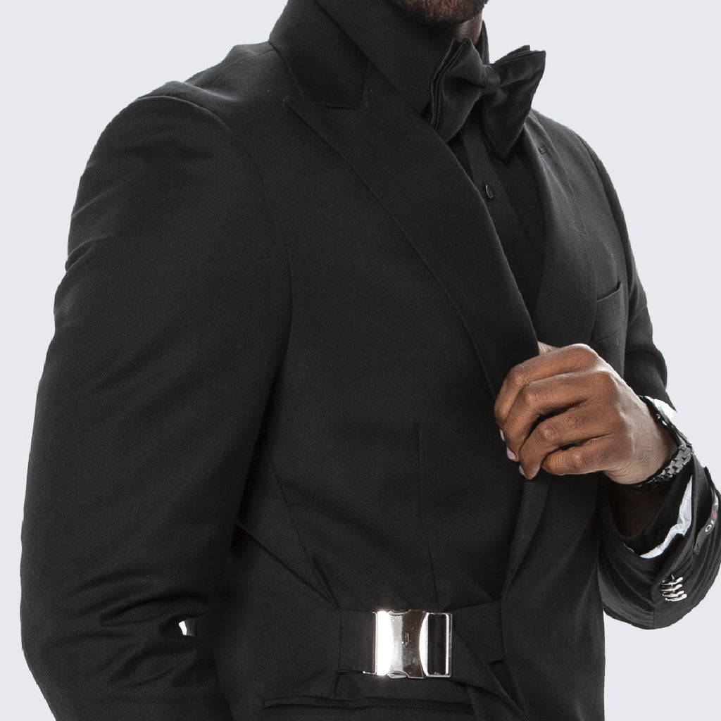 Men's Black Suit with Waist Tie Two Piece Set- Wedding - Prom