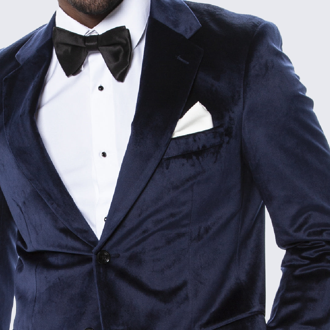 [DISCOUNTED] Navy Velvet Blazer with Notch Lapel by Stacy Adams - Limited Sizes