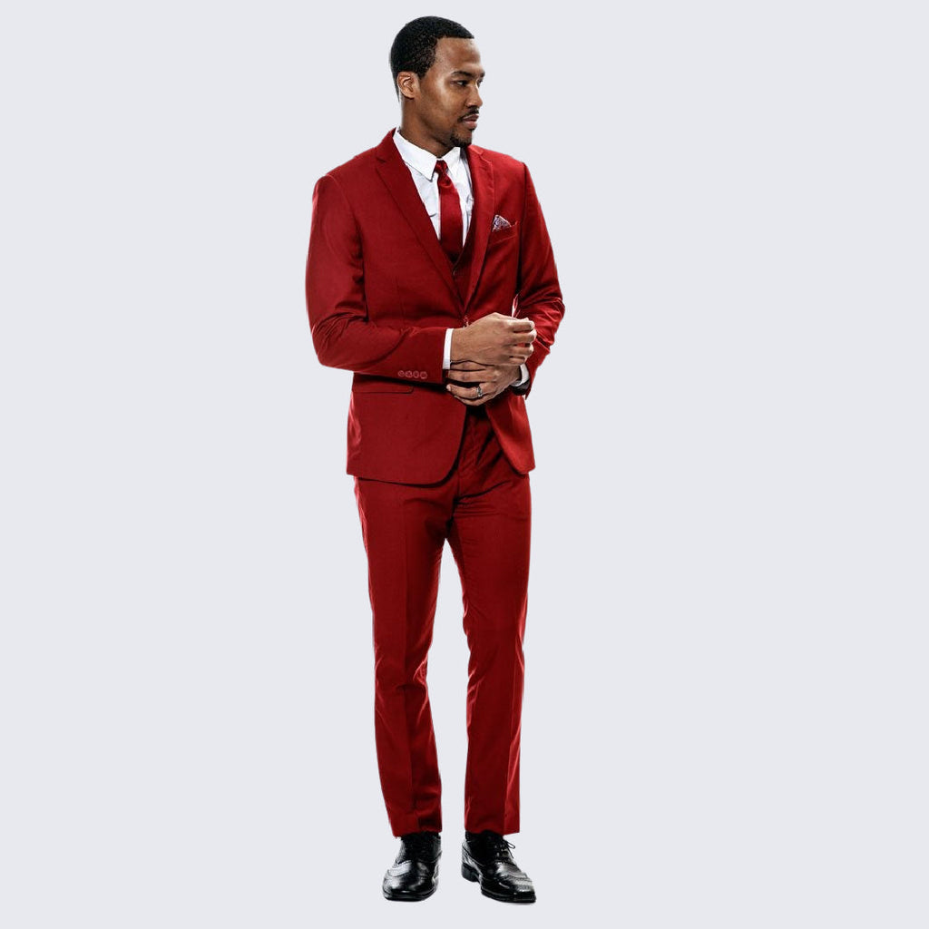 [DISCOUNTED] Red Skinny Fit Suit Three Piece Set - Limited Sizes
