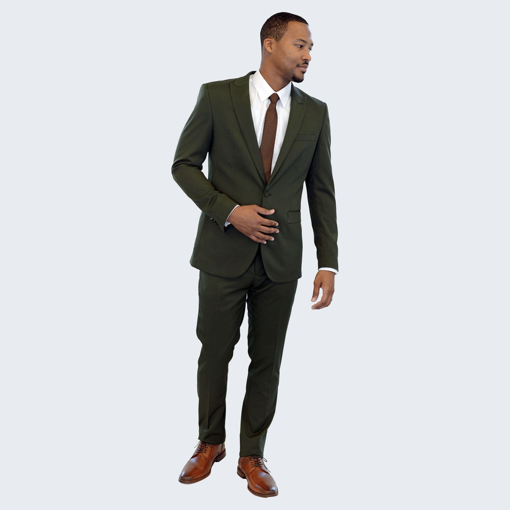 [DISCOUNTED] Olive Green Slim Fit Suit with Peak Lapel - Limited Sizes
