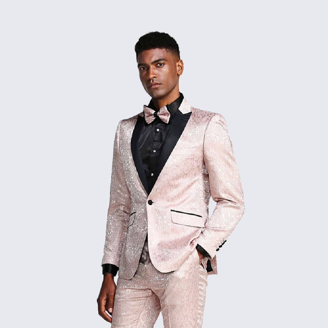 [DISCOUNTED] Blush Paisley Slim Fit Tuxedo Three Piece Set - Limited Sizes