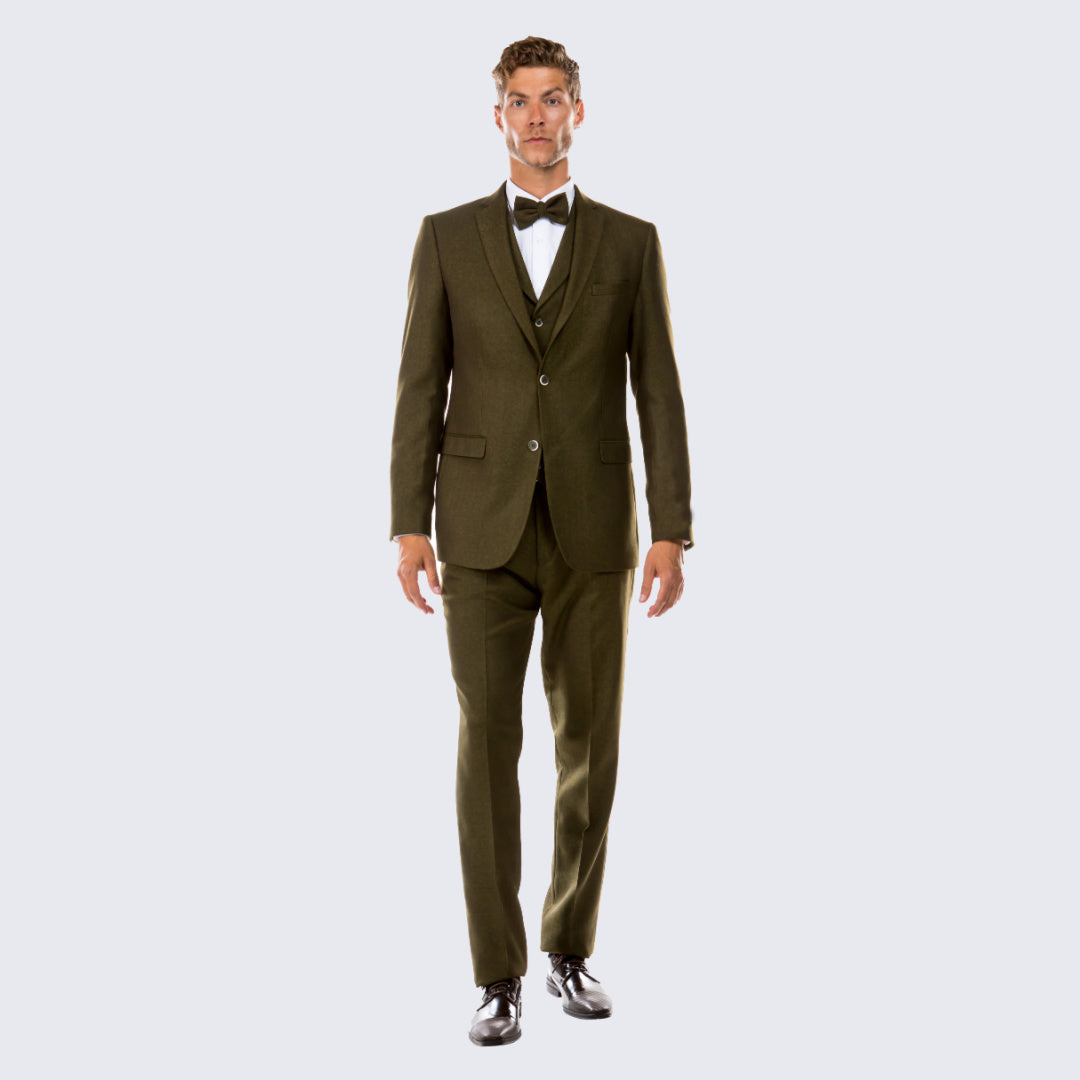[DISCOUNTED] Olive Tweed Suit Three Piece Set - Limited Sizes