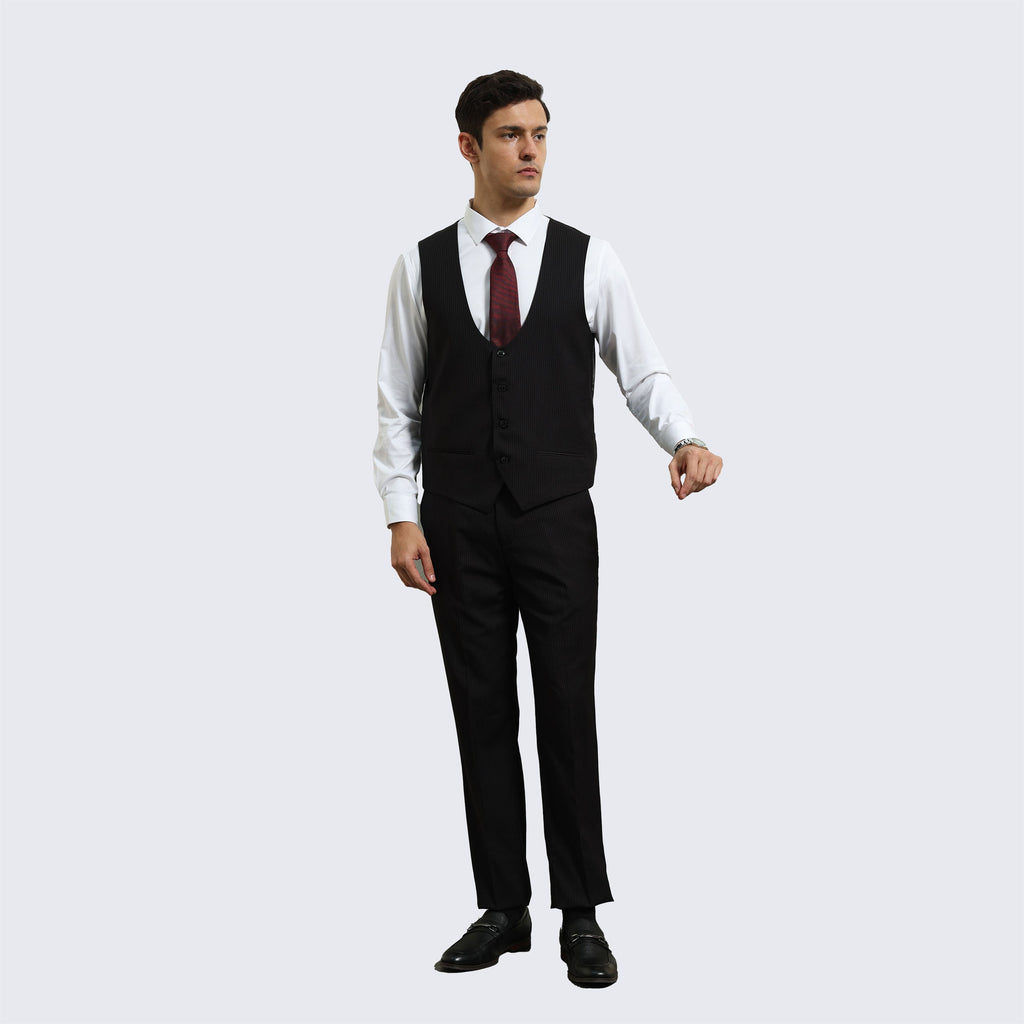 Black Pinstripe Three Piece Suit with Notch Lapel – Wedding & Prom