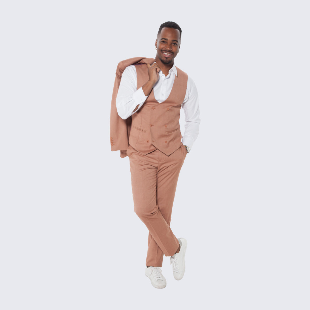 [DISCOUNTED] Peach Slim Fit Suit With Double Breasted Vest - Limited Sizes