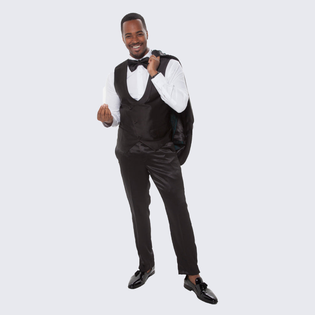 [DISCOUNTED] Hunter Green Tuxedo with Floral Design Four Piece Set - Limited Sizes