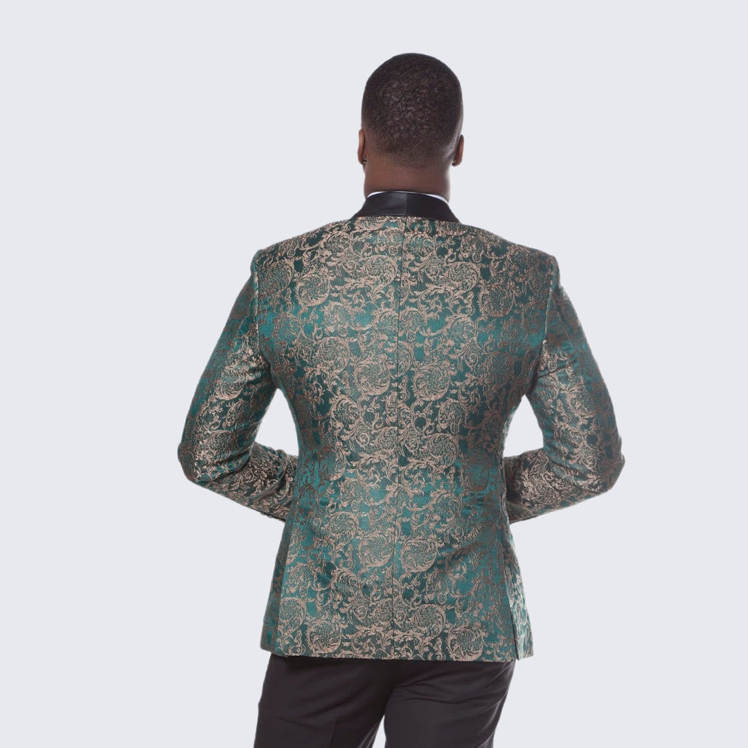 [DISCOUNTED] Green Tuxedo with Gold Pattern Four Piece Set - Limited Sizes