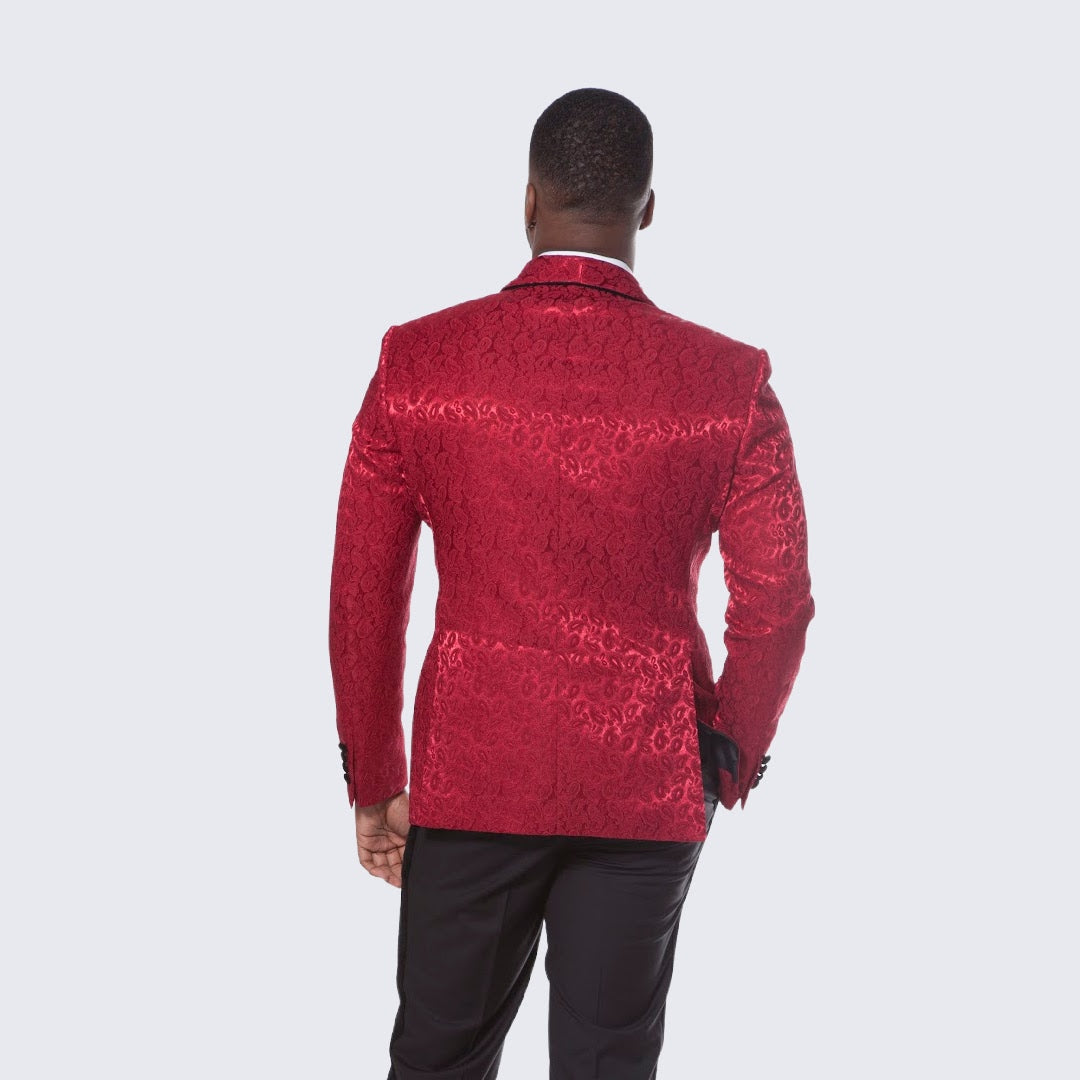 [DISCOUNTED] Burgundy Tuxedo with Textured Paisley Design Three Piece Set - Limited Sizes
