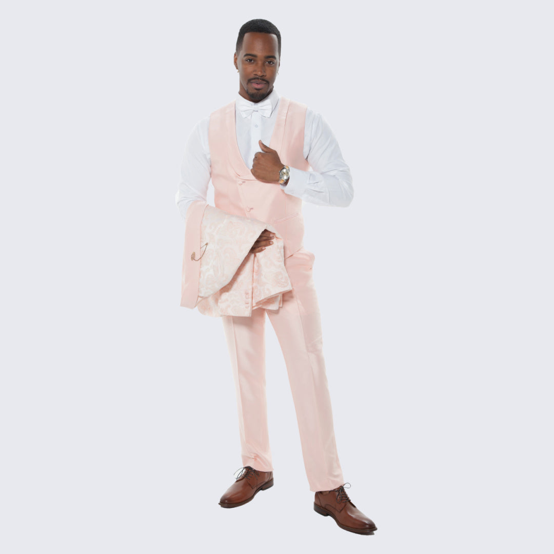 [DISCOUNTED] Pink Tuxedo with Paisley Design Four Piece Set - Limited Sizes