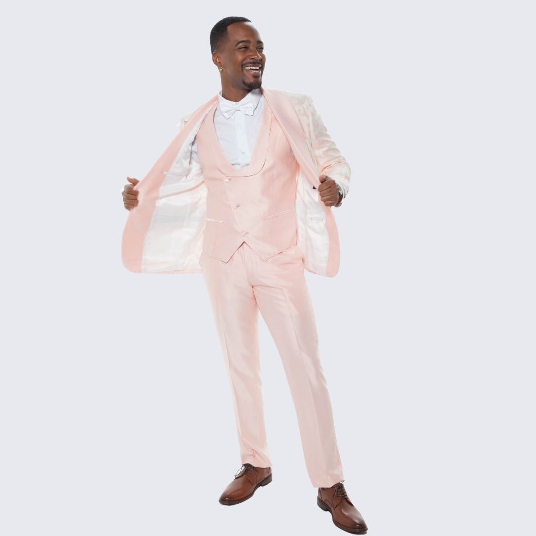 [DISCOUNTED] Pink Tuxedo with Paisley Design Four Piece Set - Limited Sizes