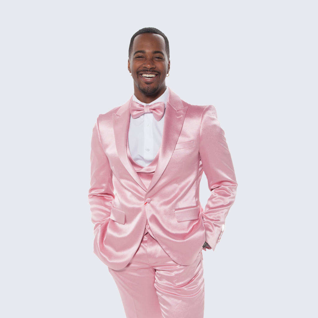 [DISCOUNTED] Pink Satin Tuxedo Four Piece Set - Limited Sizes