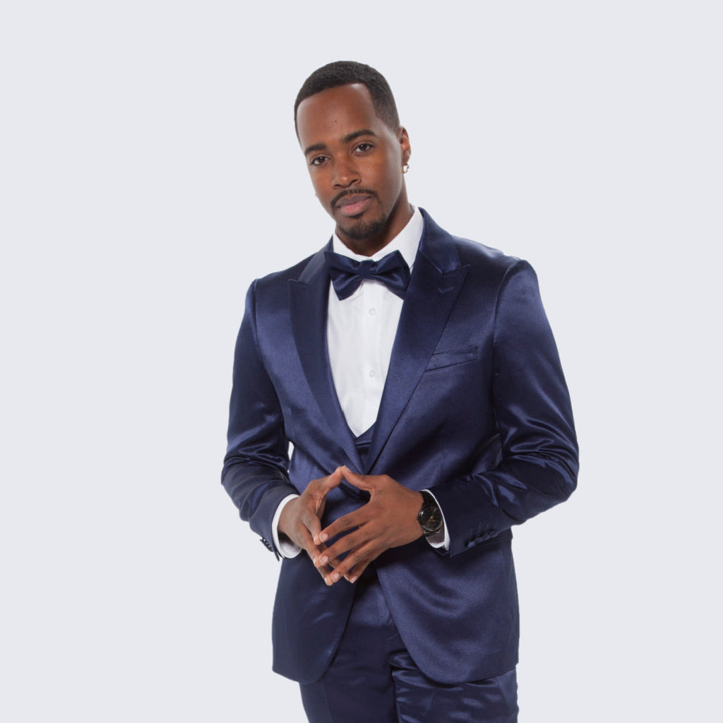 [DISCOUNTED] Blue Satin Tuxedo Four Piece Set - Limited Sizes