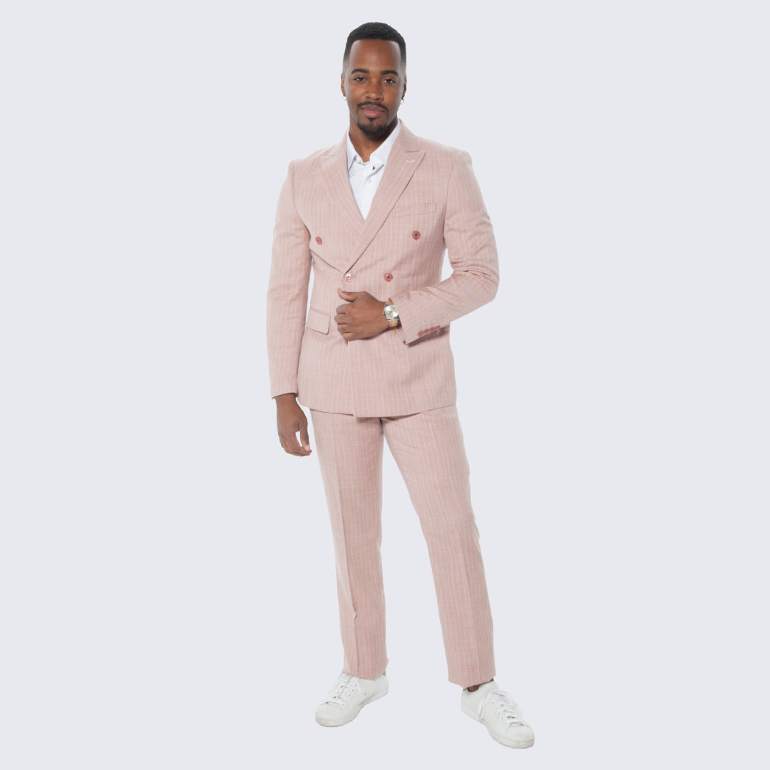 [DISCOUNTED] Rose Pinstripe Suit Double Breasted Wide Peak Lapel - Limited Sizes
