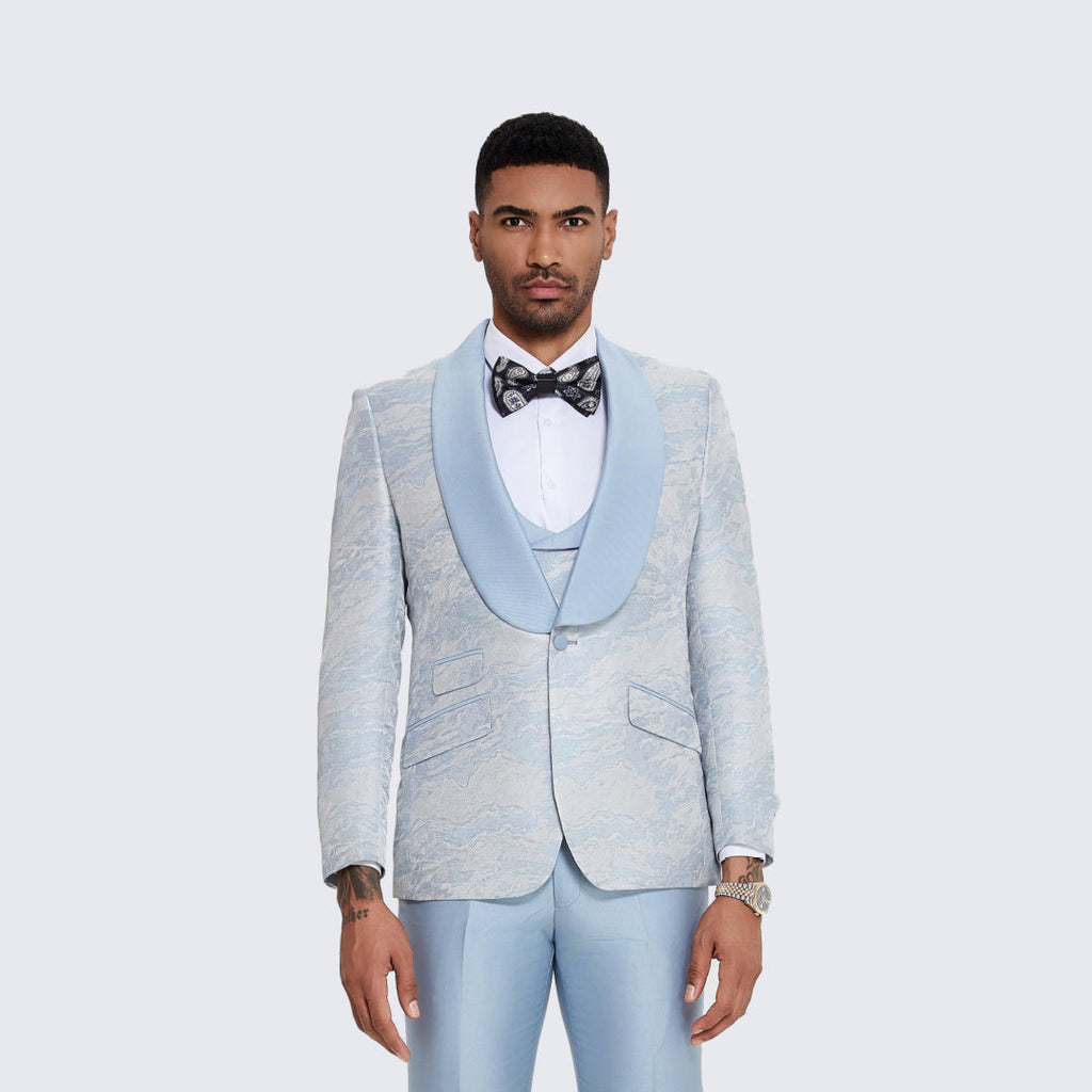 Men's Sky Blue Tuxedo with Two-Tone Design- Wedding - Prom