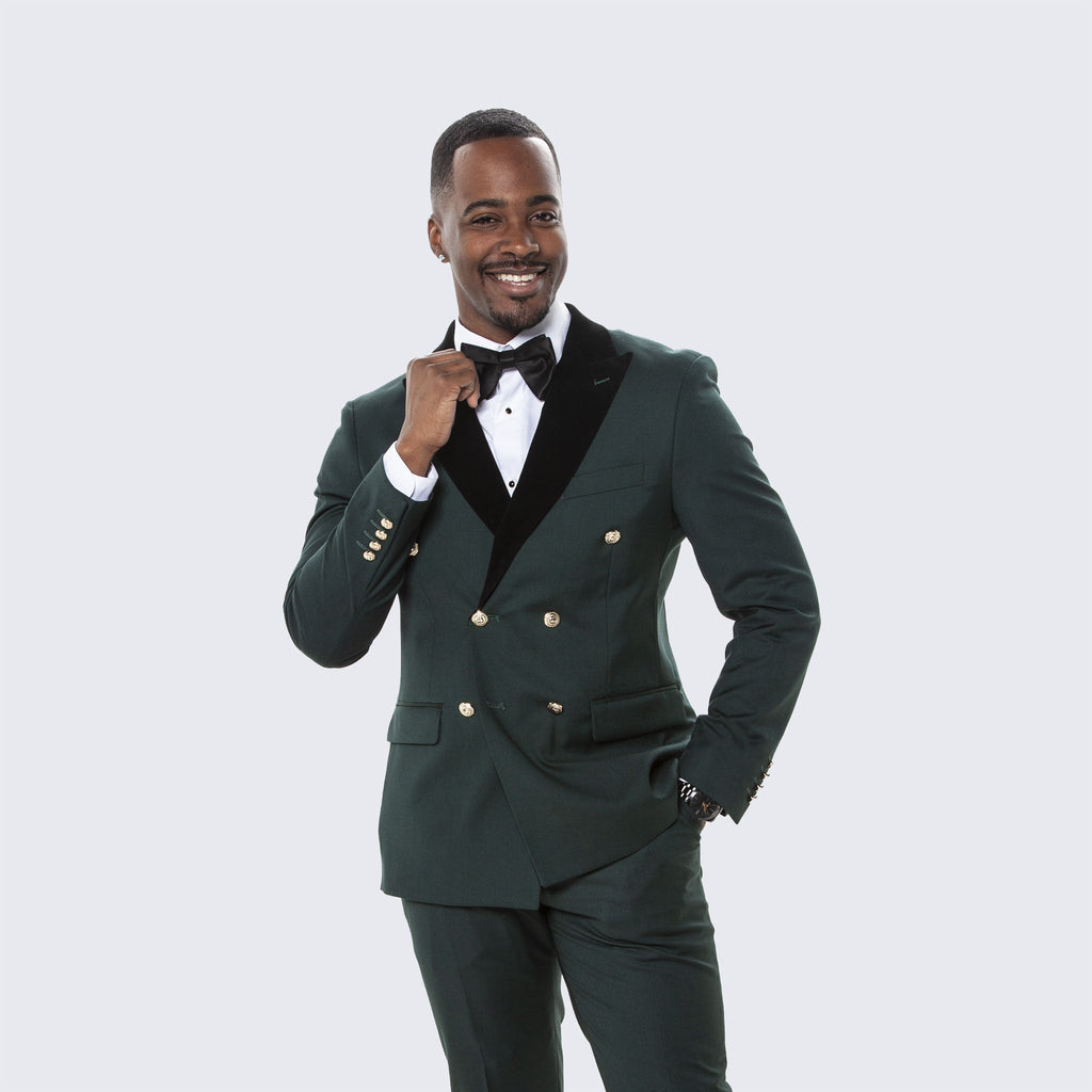 [DISCOUNTED] Green Double Breasted Tuxedo with Velvet Peak Lapel - Limited Sizes