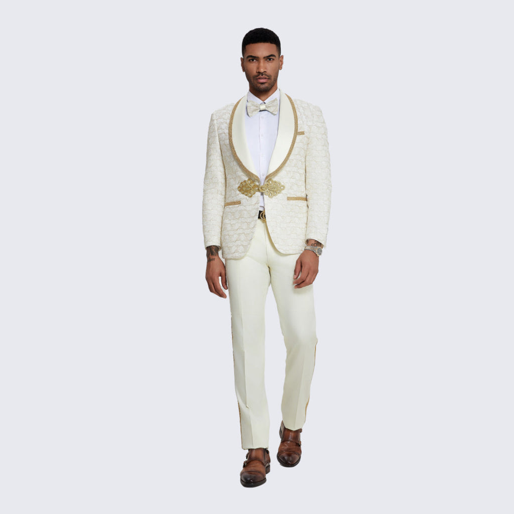 Ivory Tuxedo with Gold Textured Swirl Pattern  - Wedding - Prom