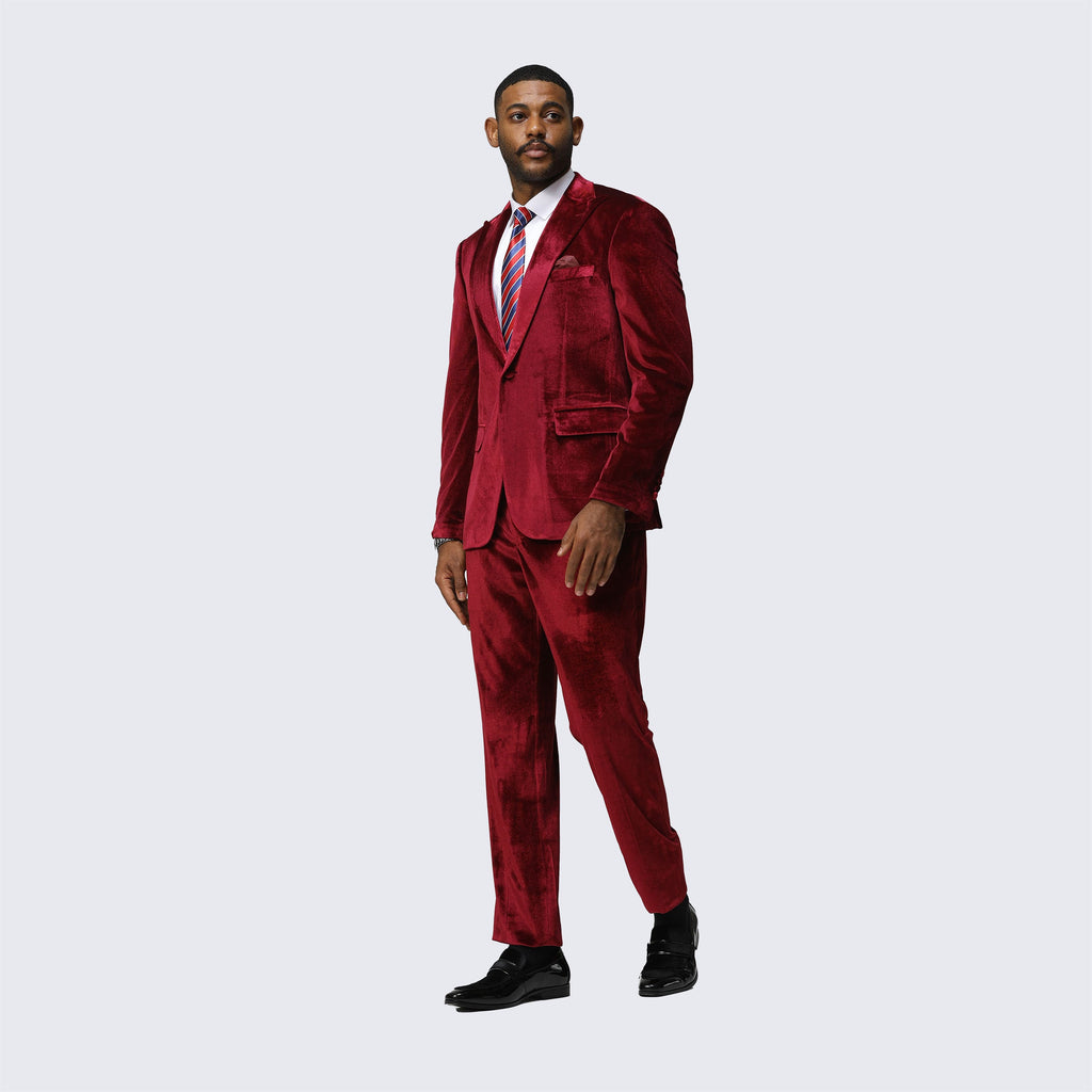 [DISCOUNTED] Burgundy Velvet Tuxedo Two Piece Set  - Limited Sizes