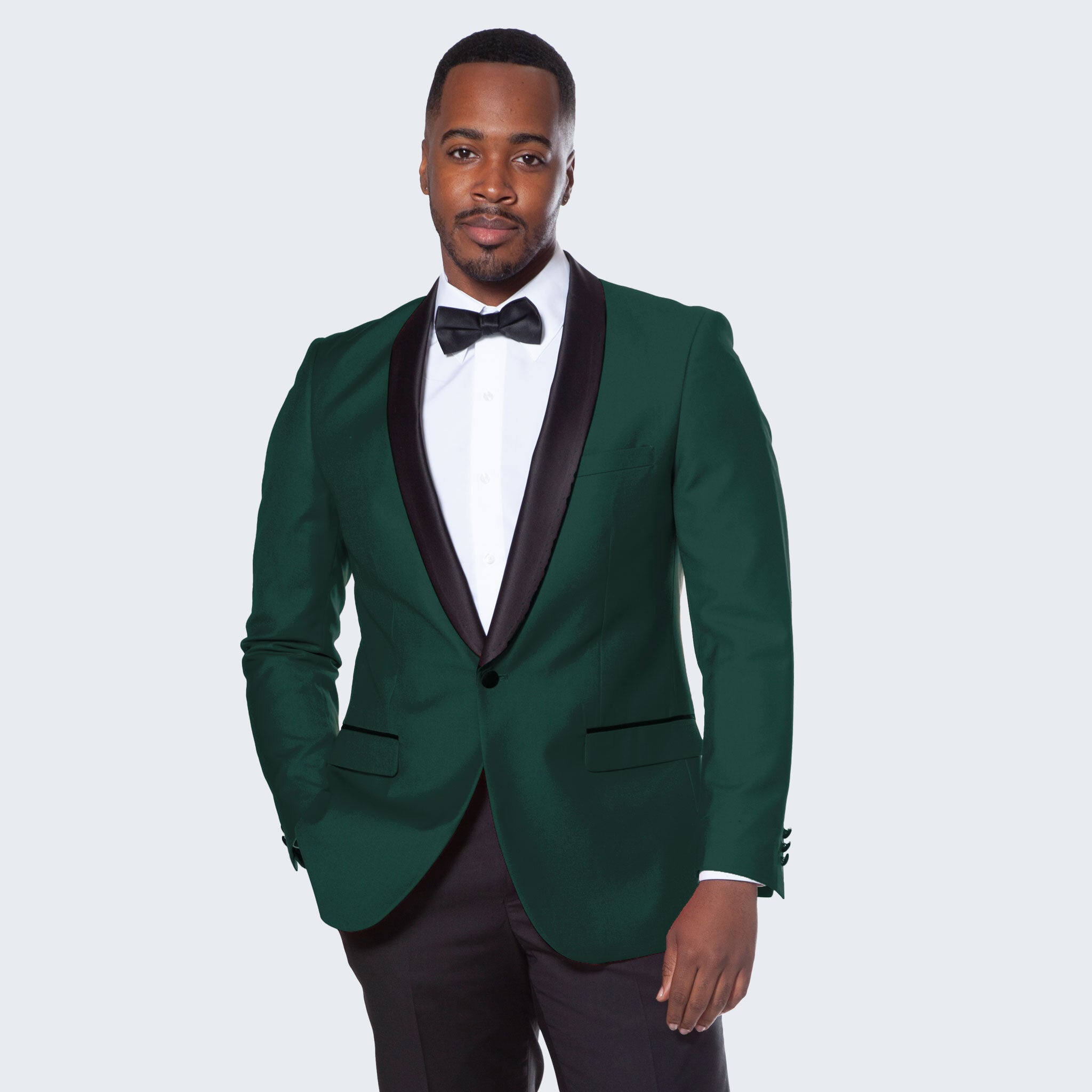 [DISCOUNTED] Green Tuxedo Jacket with Black Satin Shawl Lapel Slim Fit - Limited Sizes