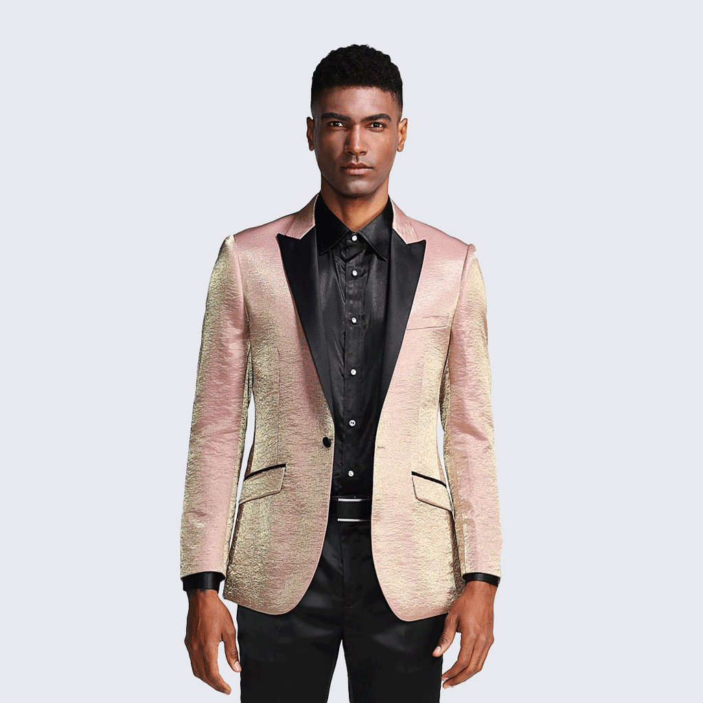 [DISCOUNTED] Rose Gold Tuxedo Jacket Shiny Slim Fit with Peak Lapel - Limited Sizes