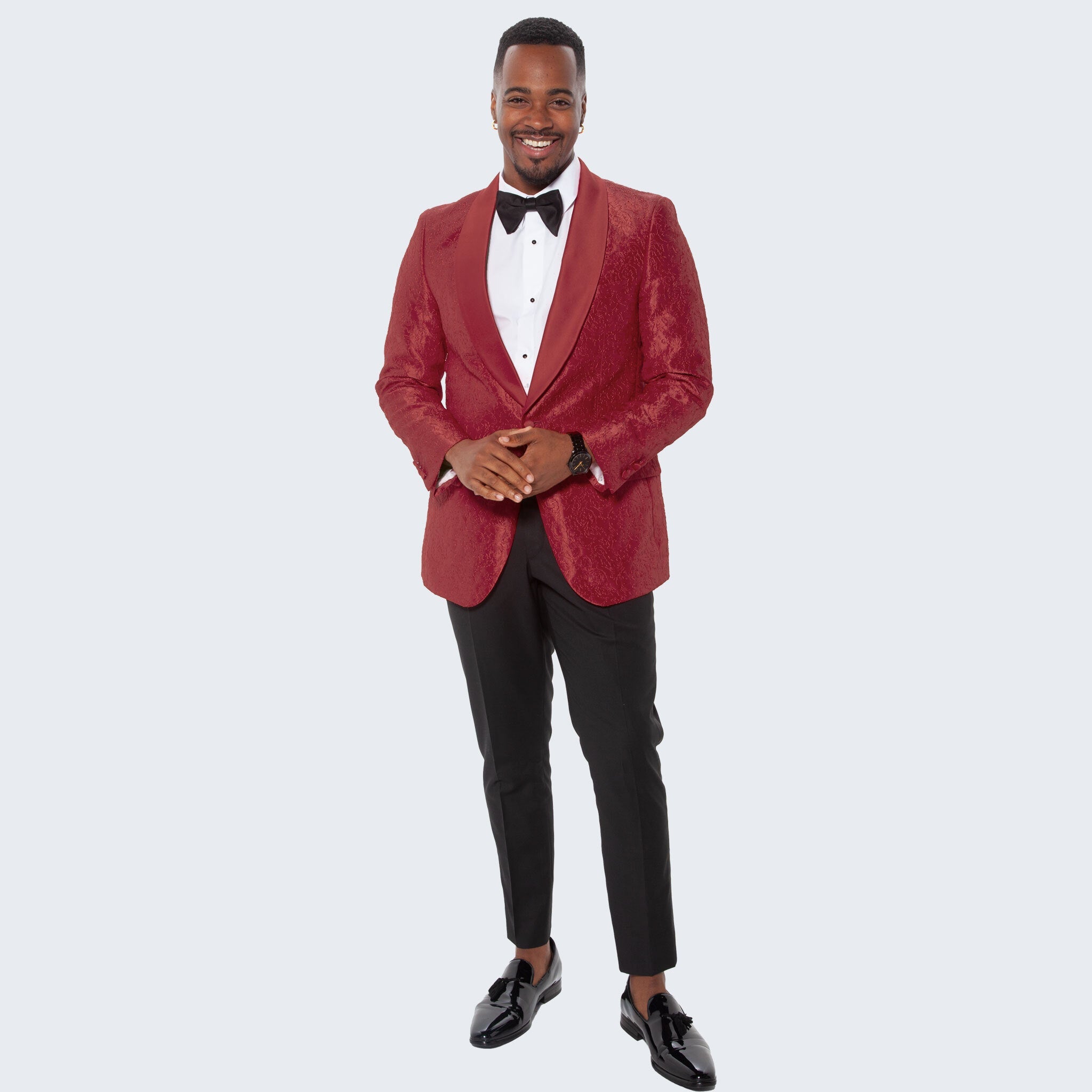 [DISCOUNTED] Burgundy Tuxedo Jacket Paisley Pattern Slim Fit - Limited Sizes