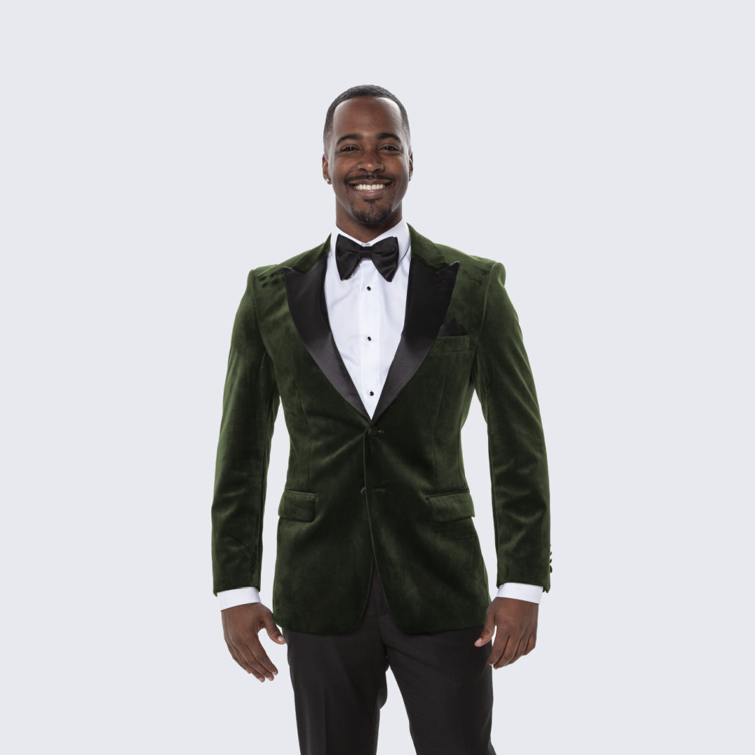 [DISCOUNTED] Olive Velvet Tuxedo Jacket with Large Peak Lapel - Limited Sizes