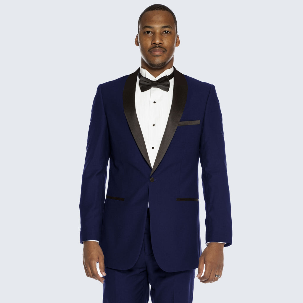 [DISCOUNTED] Navy Midnight Blue Tuxedo With Black Shawl Lapel Slim Fit - Limited Sizes