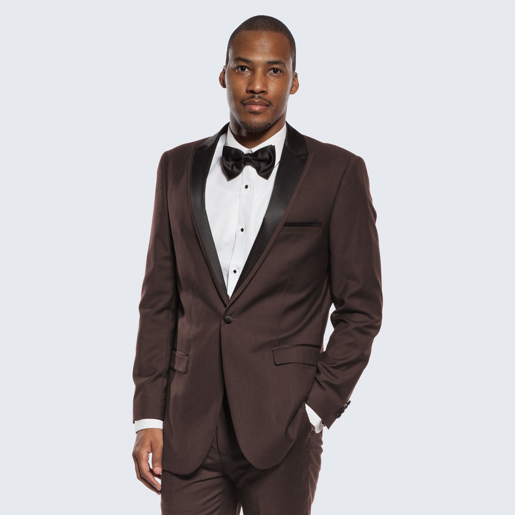 [DISCOUNTED] Brown Tuxedo Slim Fit One Button Peak Framed Lapel - Limited Sizes