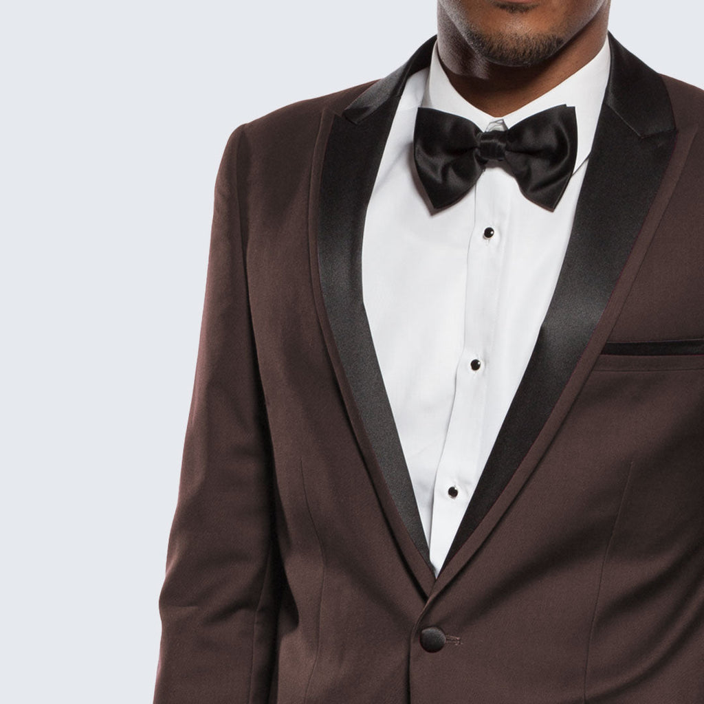 [DISCOUNTED] Brown Tuxedo Slim Fit One Button Peak Framed Lapel - Limited Sizes