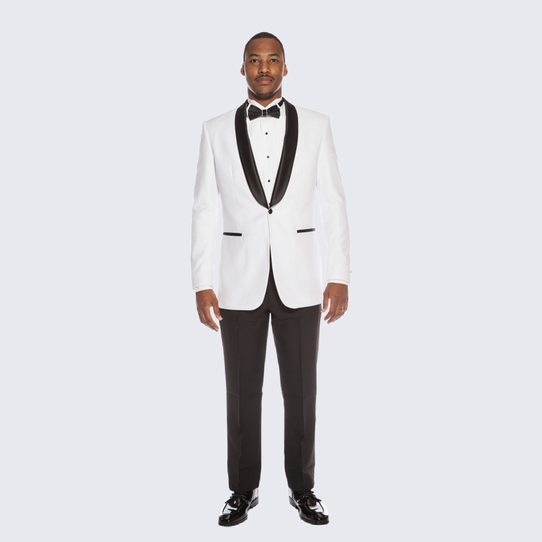 [DISCOUNTED] White Tuxedo with Black Shawl Lapel Slim Fit -Limited Sizes