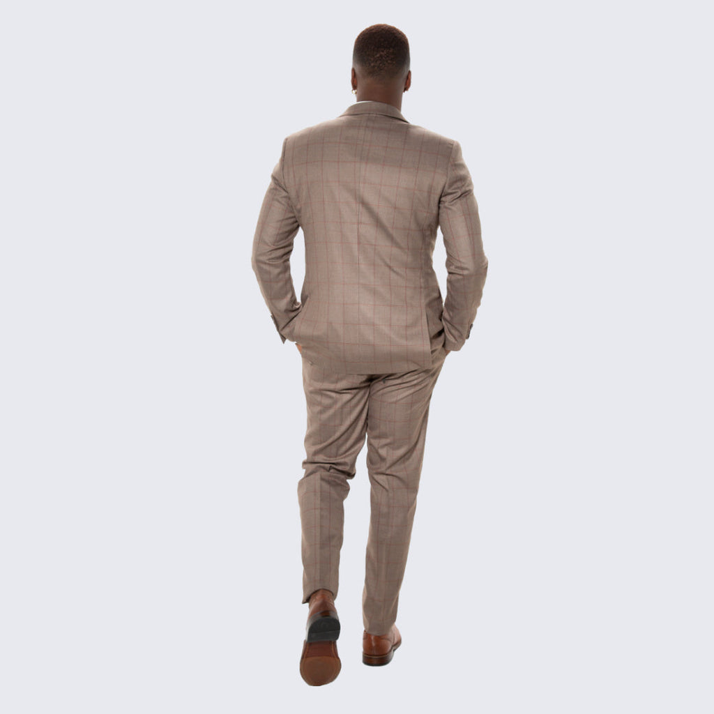 [DISCOUNTED] Light Brown Windowpane Hybrid Fit Suit by Stacy Adams - Limited Sizes