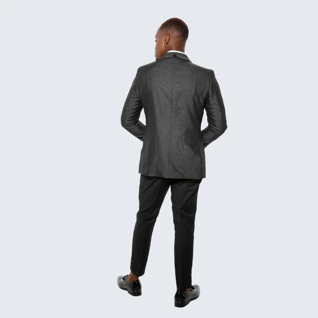 Black Paisley Tuxedo Jacket with Satin-Framed Shawl Lapel – Wedding & Prom
