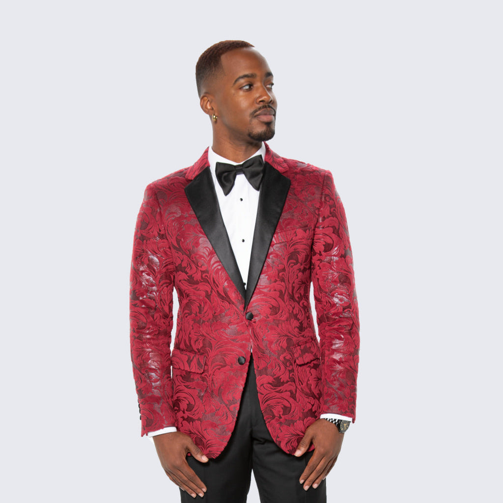 [DISCOUNTED] Red Paisley Hybrid Fit Tuxedo Jacket By Stacy Adams -  Limited Sizes