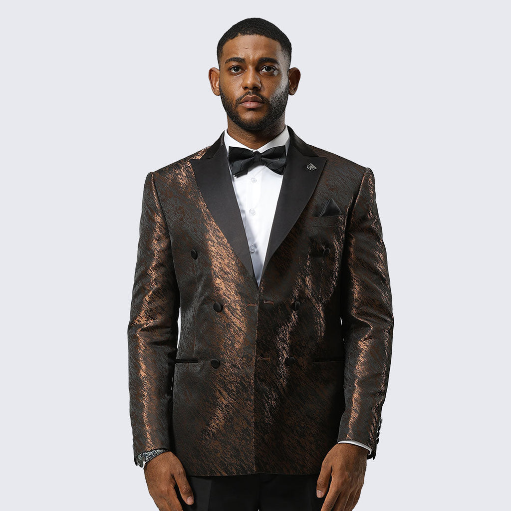 [DISCOUNTED] Brown Jacquard Double Breasted Blazer By Stacy Adams - Limited Sizes