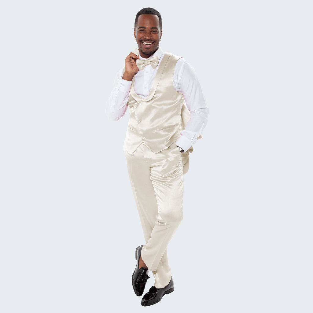 [DISCOUNTED] Champagne Satin Tuxedo Four Piece Set - Limited Sizes