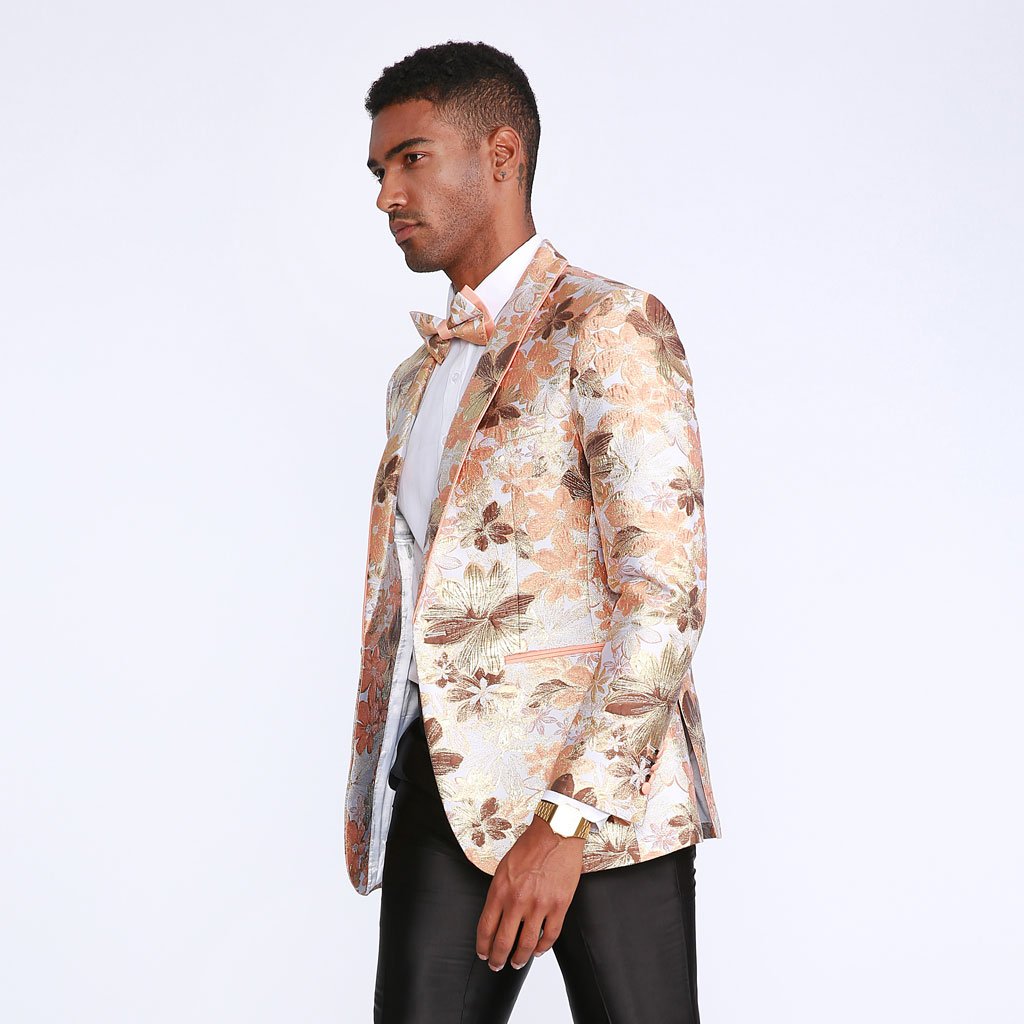 [DISCOUNTED] Orange Floral Tuxedo Jacket Slim Fit - Limited Sizes