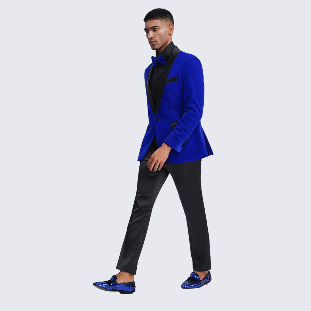 [DISCOUNTED] Royal Blue Velvet Tuxedo Jacket Slim Fit with Shawl Lapel - Limited Sizes