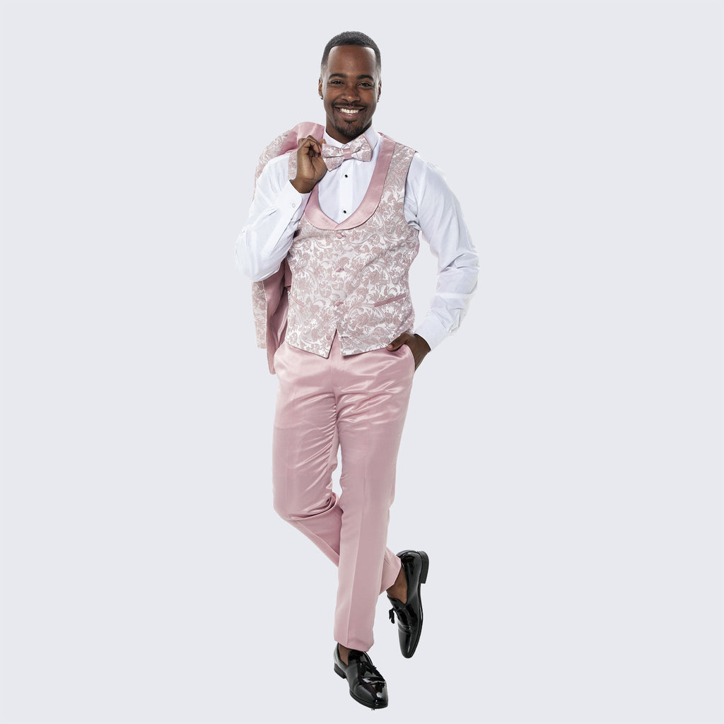 [DISCOUNTED] Men's Blush Pink Tuxedo with Floral Design Four Piece Set - Limited Sizes