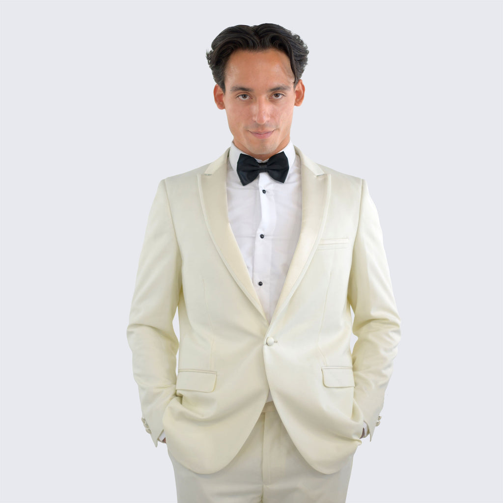 [DISCOUNTED] Ivory Slim Fit Tuxedo One Button Peak Framed Lapel - Limited Sizes